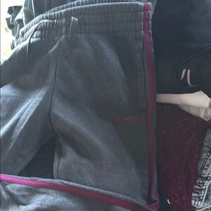 Adidas Kids Gray Track Pants with Pink Accents